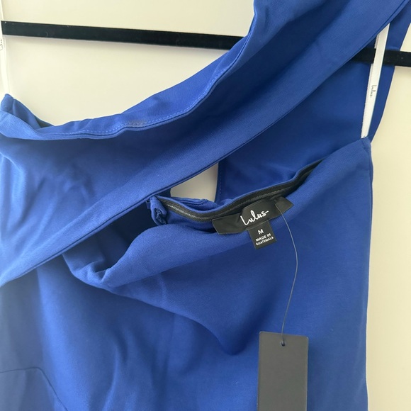 Lulus Royal Blue One Shoulder Bodycon Midi Dress - Size Medium - Picture 5 of 5